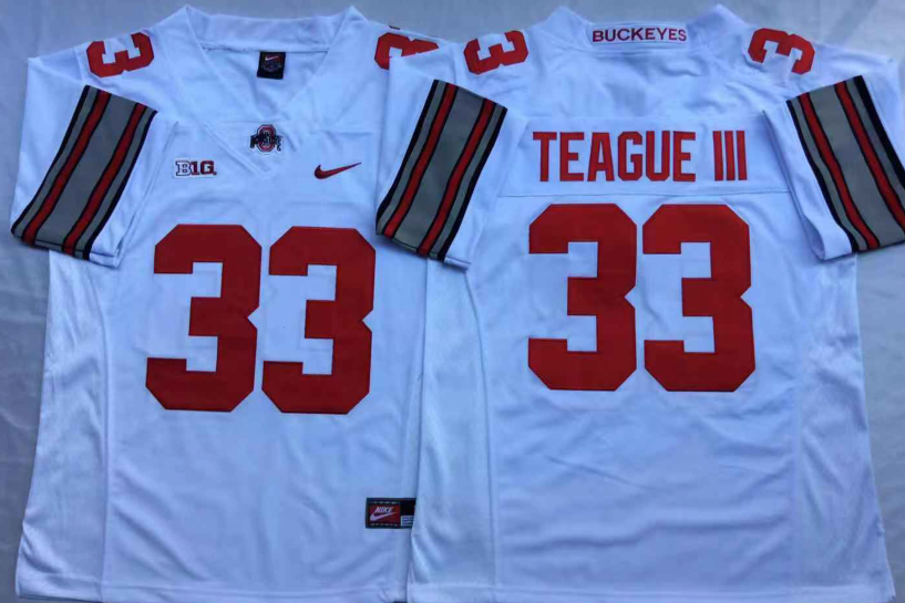 Men's Ohio State Buckeyes Master Teague III #33 White Jersey
